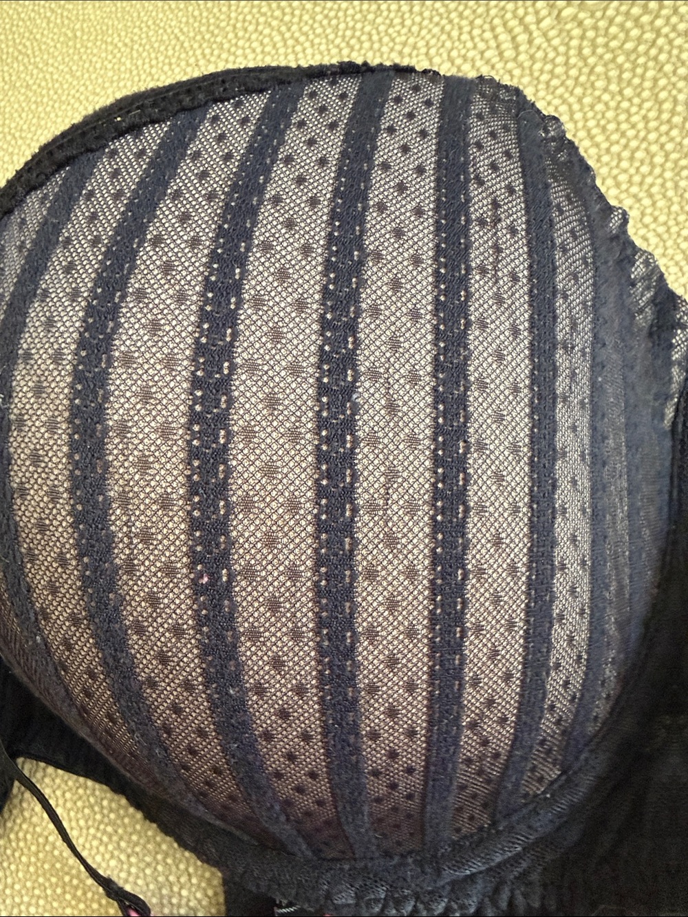 Lined Black Dot-Striped Underwire Bra with Pink Bow Accents - Picture 7 of 7